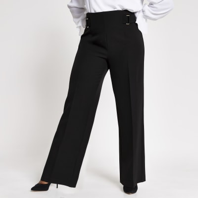 Plus black buckle side wide leg trousers