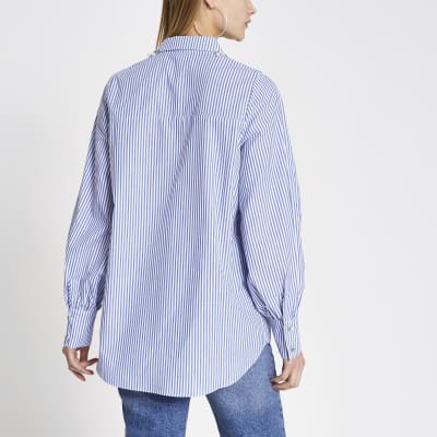 Blue stripe embellished collar shirt