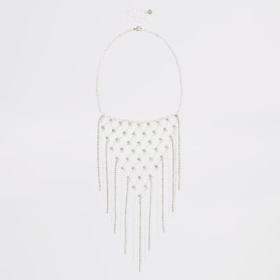 Zilveren criss-cross ketting met siersteentjes