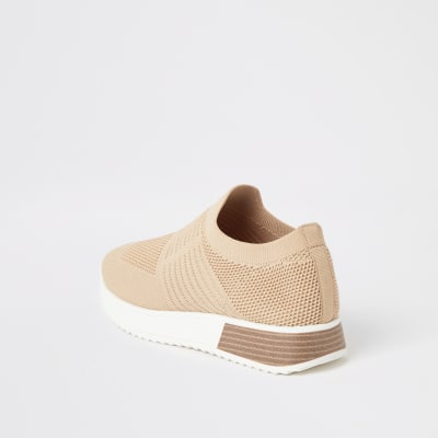 Beige knitted runner trainers