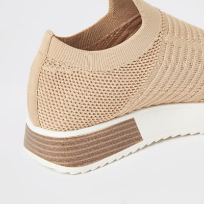 Beige knitted runner trainers