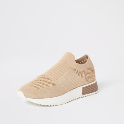 Beige knitted runner trainers