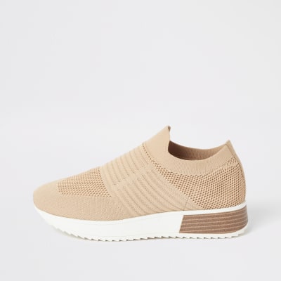 Beige knitted runner trainers