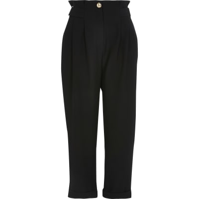 Black high buckle wasited peg leg trousers