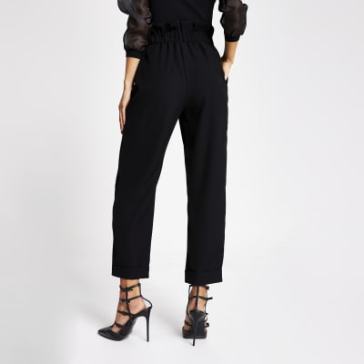 Black high buckle wasited peg leg trousers