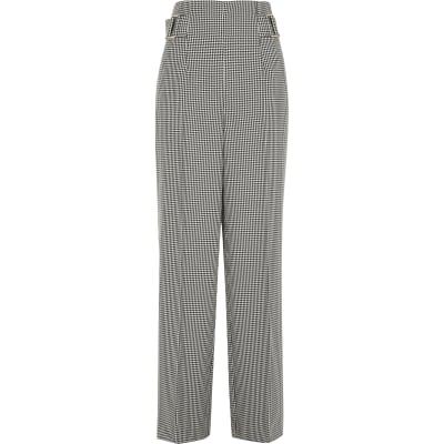 Black dogtooth check wide leg trousers