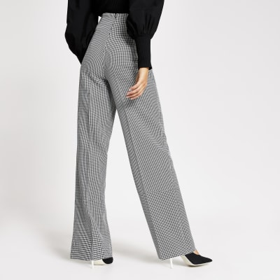 Black dogtooth check wide leg trousers