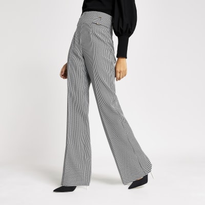 Black dogtooth check wide leg trousers