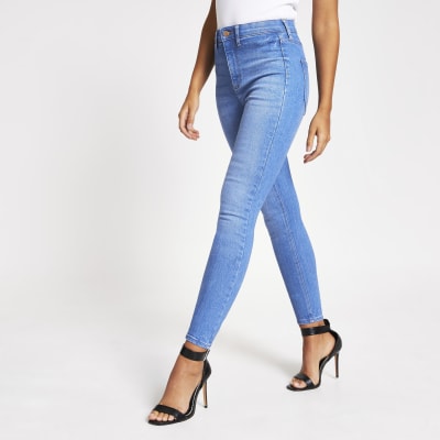 Hellblaue Disco-Jeans „Kaia“ mit hohem Bund