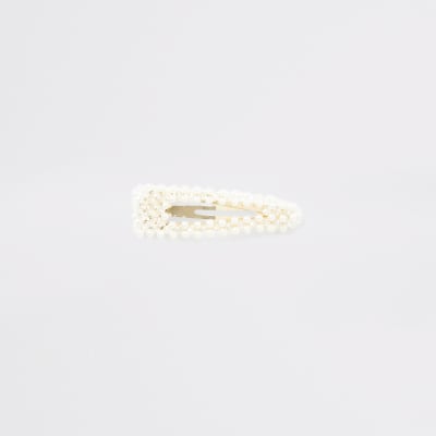 Barrette perlée blanche 