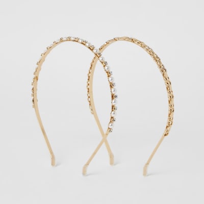 Goudkleurige verfraaide hoofdband set van 2