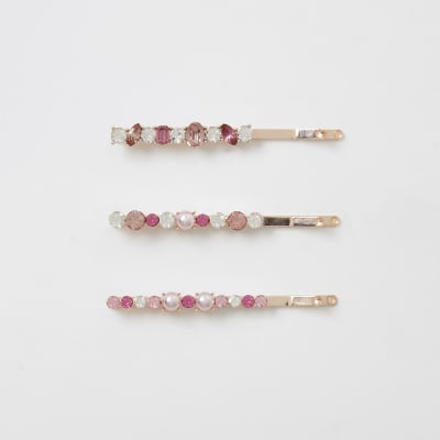 Rose gold jewel embellish hair slides 3 pack