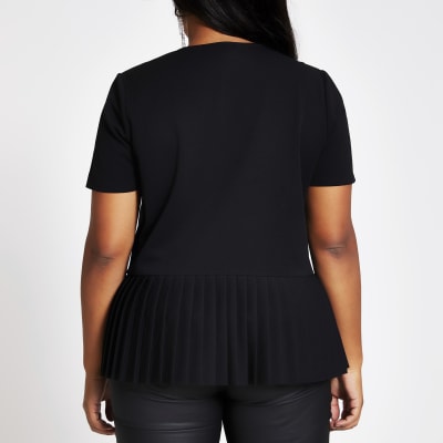 Plus black pleated peplum top