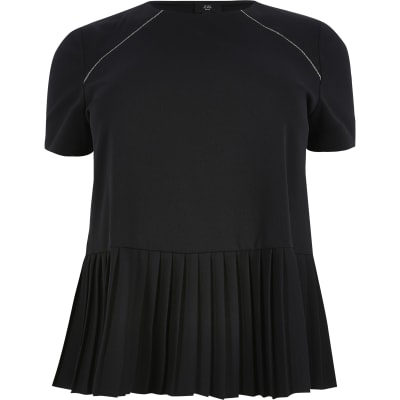 Plus black pleated peplum top