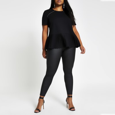 Plus black pleated peplum top
