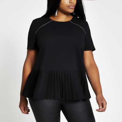 Plus black pleated peplum top
