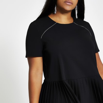Plus black pleated peplum top