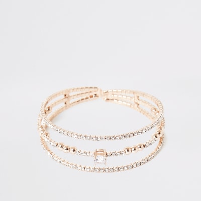 Roségouden verfraaide gelaagde brede armband