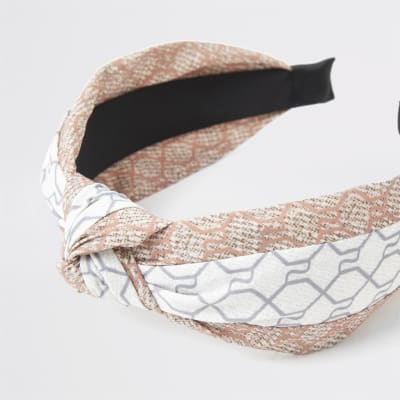 Grey mixed RI print knot headband