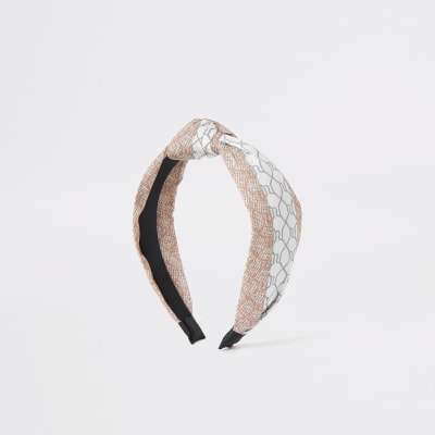 Grey mixed RI print knot headband