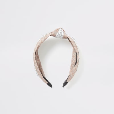Grey mixed RI print knot headband