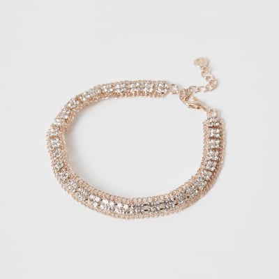 Bracelet de cheville or rose pavé de strass 