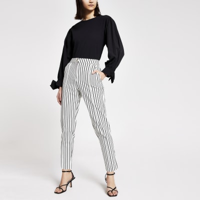 White stripe ponte cigarette trousers