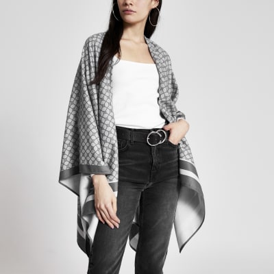Graues Cape mit RI Monogramm-Print