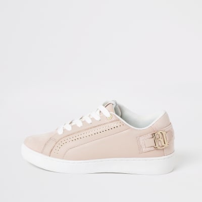 Pink RI perforated lace-up trainers