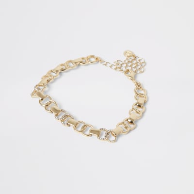 Gouden enkelbandje met ringen met siersteentjes