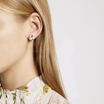 Gold tone pearl and diamante stud earrings