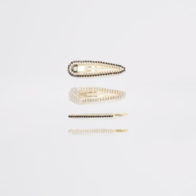 Strassverzierte Haarspangen in Gold im 4er-Pack
