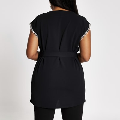 Plus black embellished oversized T-shirt