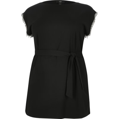 Plus black embellished oversized T-shirt