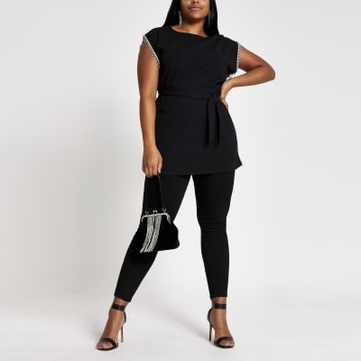 Plus black embellished oversized T-shirt