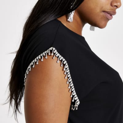 Plus black embellished oversized T-shirt