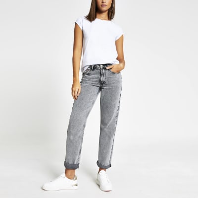 Grey short turn-up sleeve T-shirt