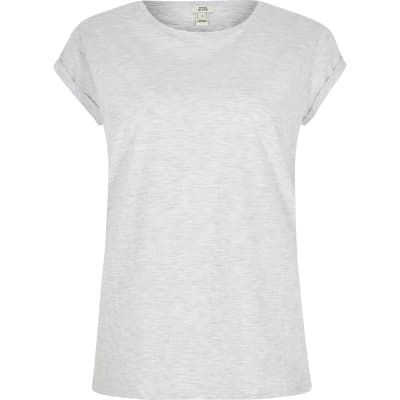 Grey short turn-up sleeve T-shirt