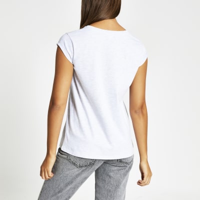 Grey short turn-up sleeve T-shirt