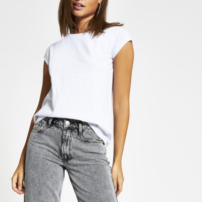 Grey short turn-up sleeve T-shirt