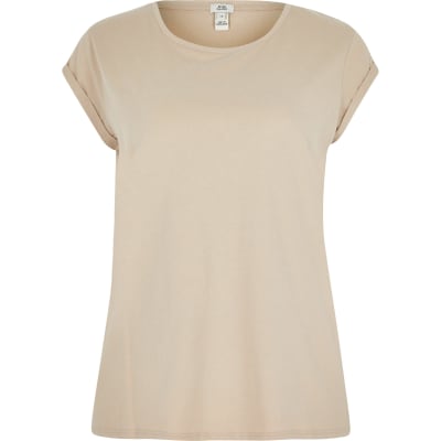 Light pink short turn-up sleeve T-shirt