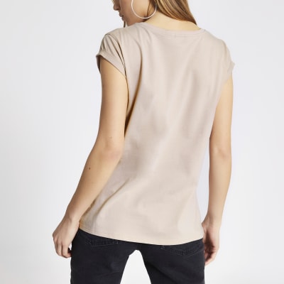 Light pink short turn-up sleeve T-shirt