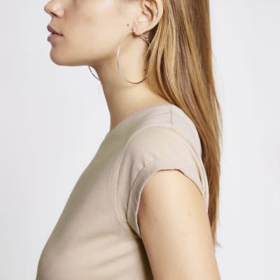 Light pink short turn-up sleeve T-shirt