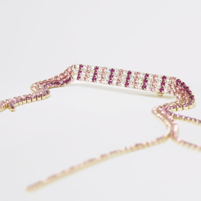 Gold and pink diamante tassel hair clip