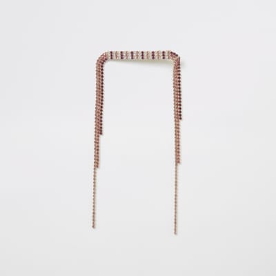 Gold and pink diamante tassel hair clip