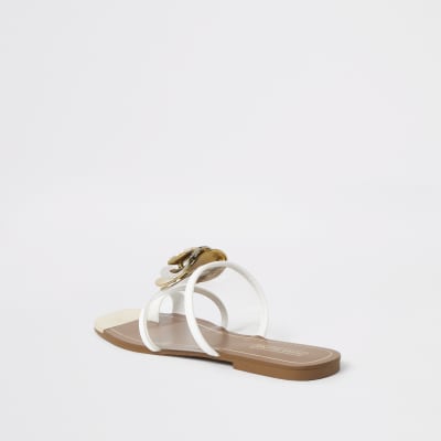 White jewel embellished toe loops sandals