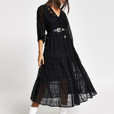 river island maxi dress in black lace