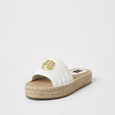 White quilted RI wide fit espadrille sandals