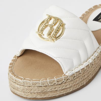 White quilted RI wide fit espadrille sandals