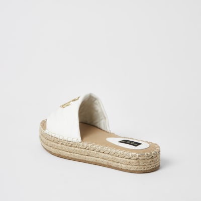 White quilted RI wide fit espadrille sandals
